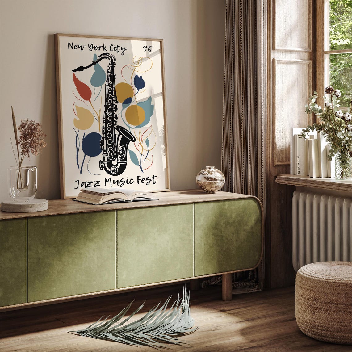 New York City 96 Jazz Music Fest Saxophone Botanical Art Poster - Image 3