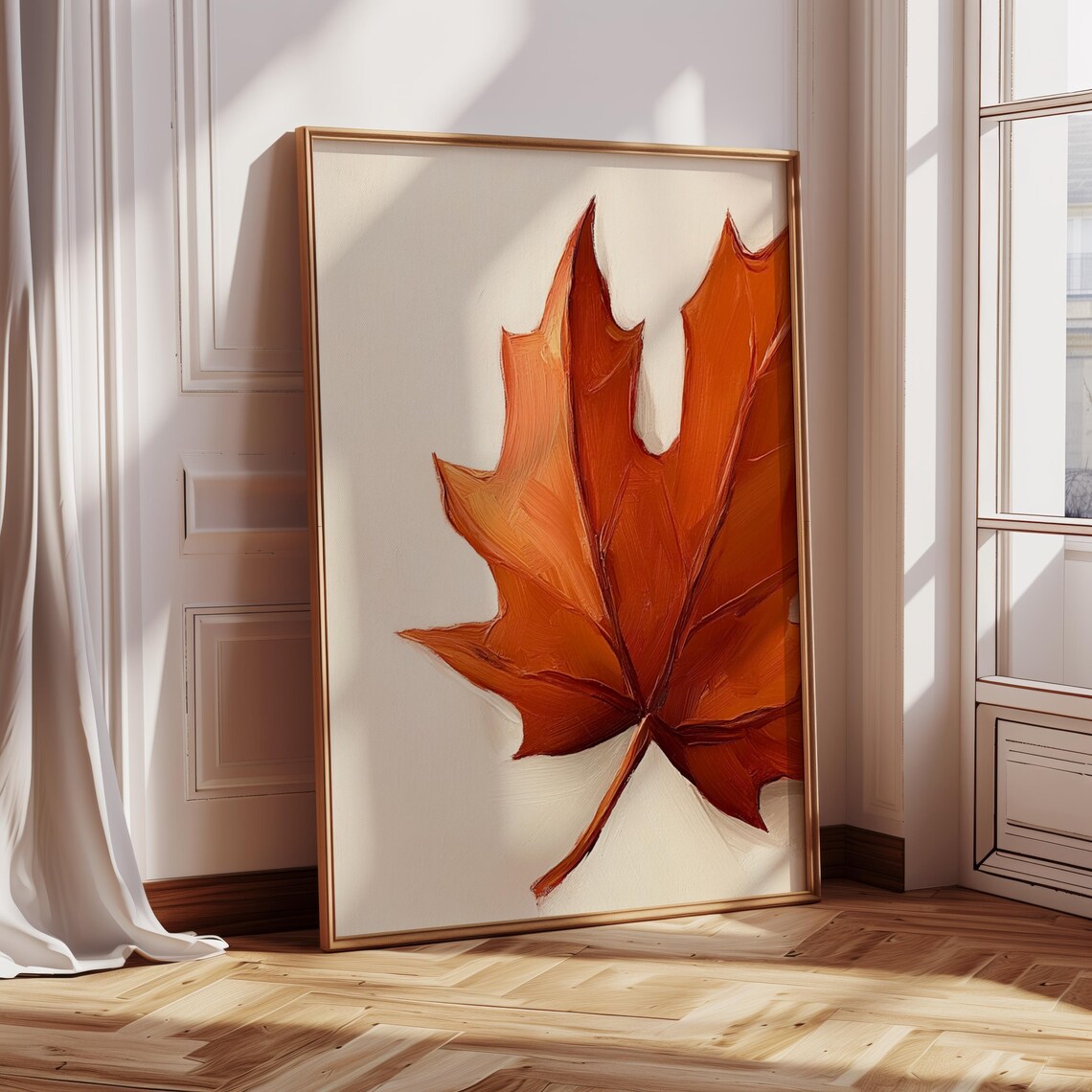 Autumn Oak Leaf Art Print, Cozy Fall Wall Art