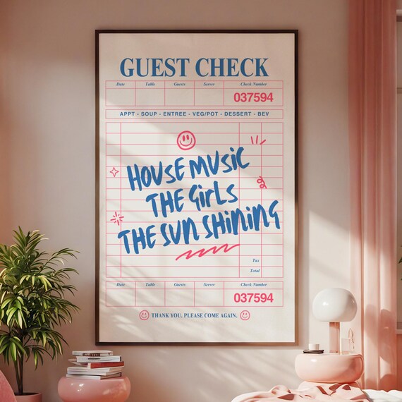 House Music Girls Sun Shining Guest Check Retro Rave Party Poster