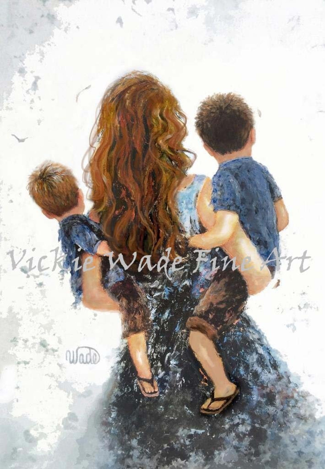 Redhead Mother Lovingly Carrying Her Two Little Sons Close Poster