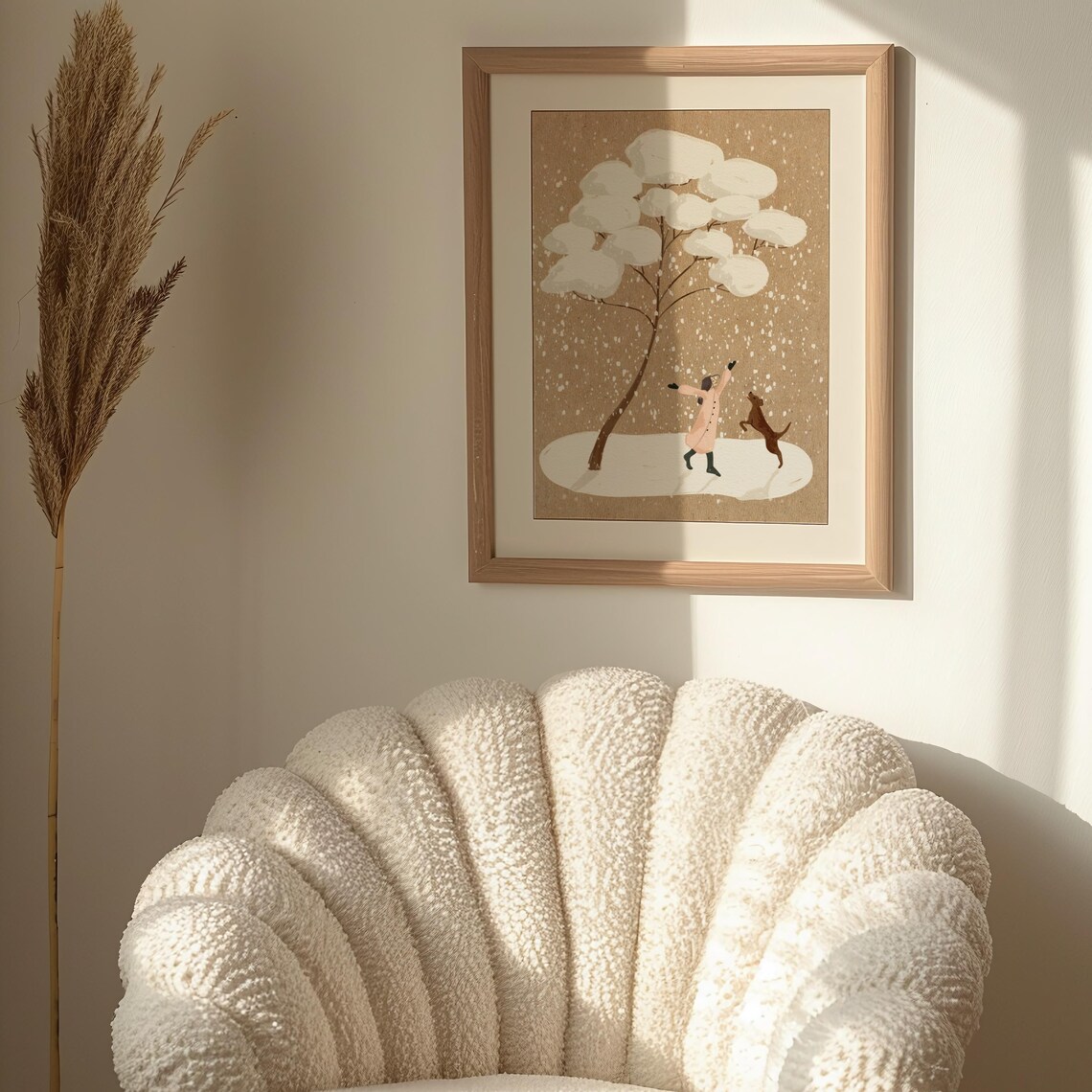 Winter Joy Art Print, Girl and Labrador Dog - Image 3