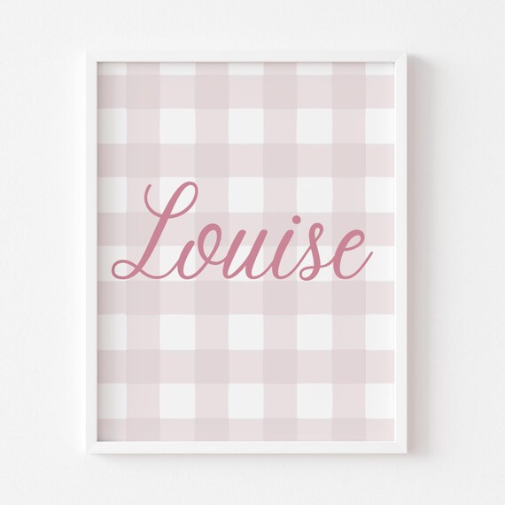 Girls Name Personalized Bedroom Print Inexpensive Last Minute Newborn Baby Pink Pastel Nursery Gingham Wall Art