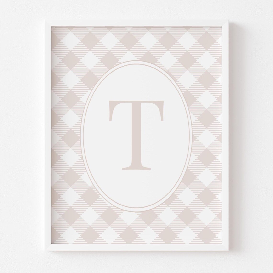 Beige Bedroom Decor Boys Initial Above Crib Wall Art Brown Gingham Modern Nursery Custom Inexpensive Toddler Gift