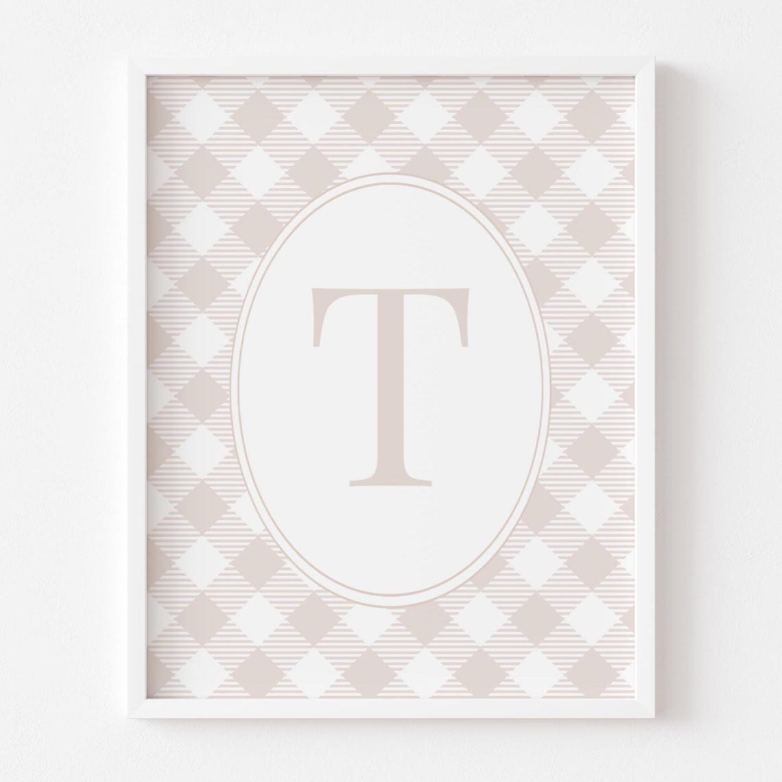 Personalized Brown Gingham Nursery Initial Letter Baby Wall Art