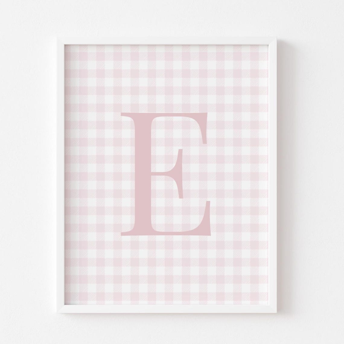 Personalized Pink Gingham Nursery Initial Letter Baby Wall Art