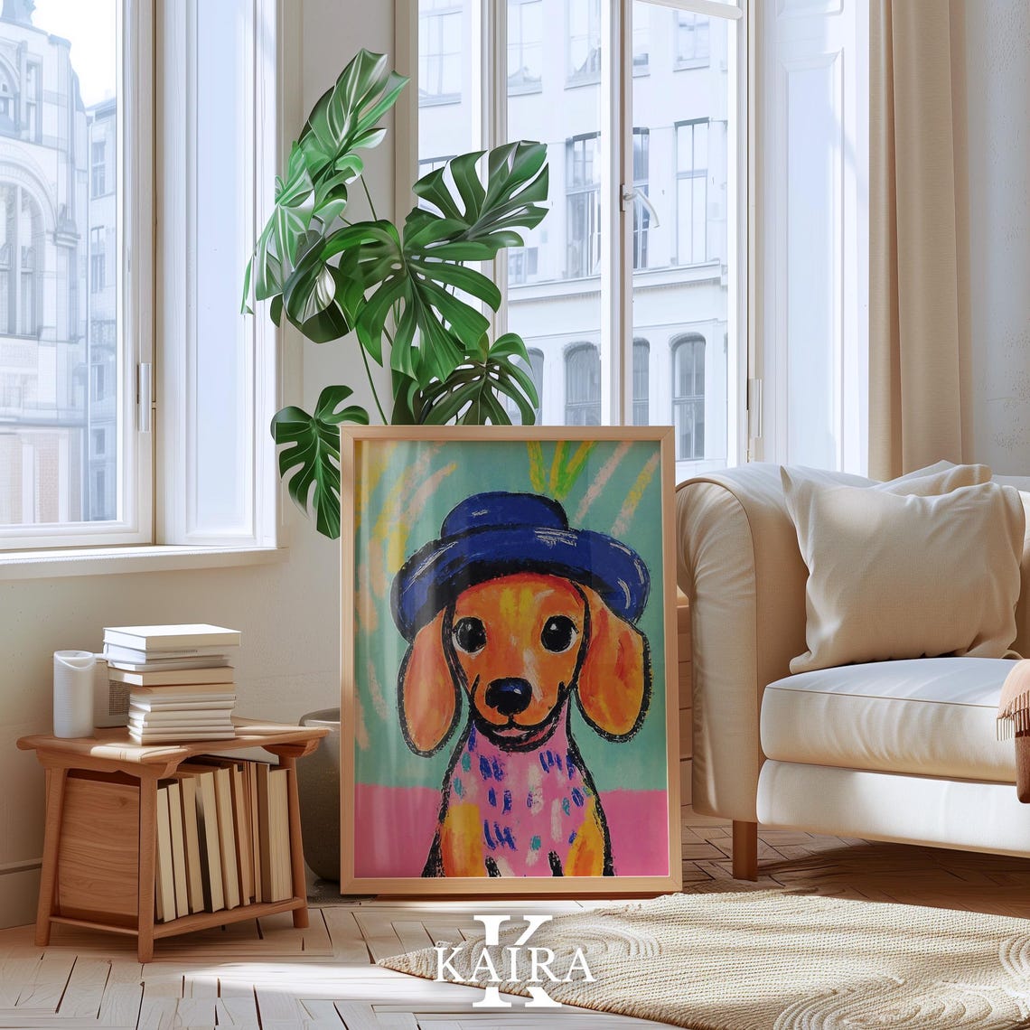 Dachshund Puppy Wearing A Dapper Blue Bowler Hat Portrait Poster - Image 4