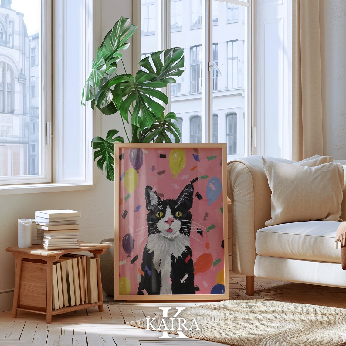 Tuxedo Cat With Colorful Balloons And Confetti Party Celebration Poster - Image 4