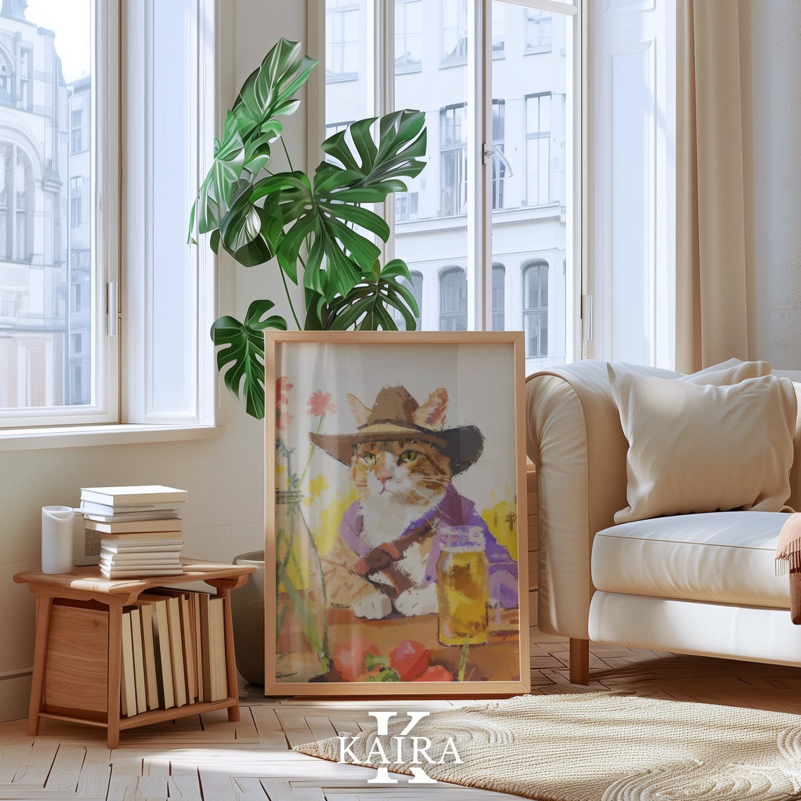 Funny Cowboy Cat In Hat With Beer Mug Western Saloon Cat Poster - Image 3