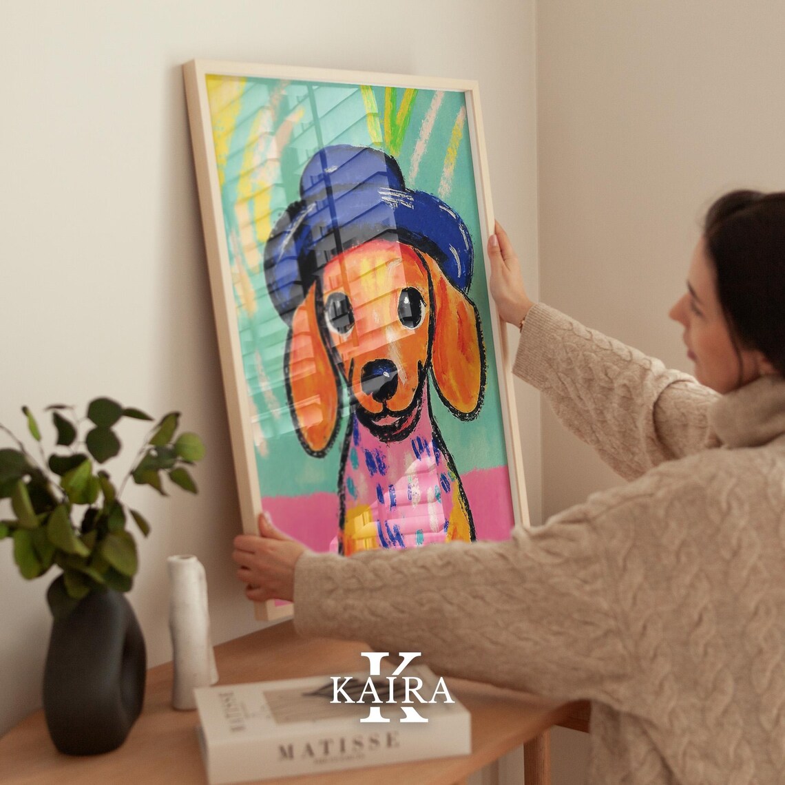 Dachshund Puppy Wearing A Dapper Blue Bowler Hat Portrait Poster - Image 2