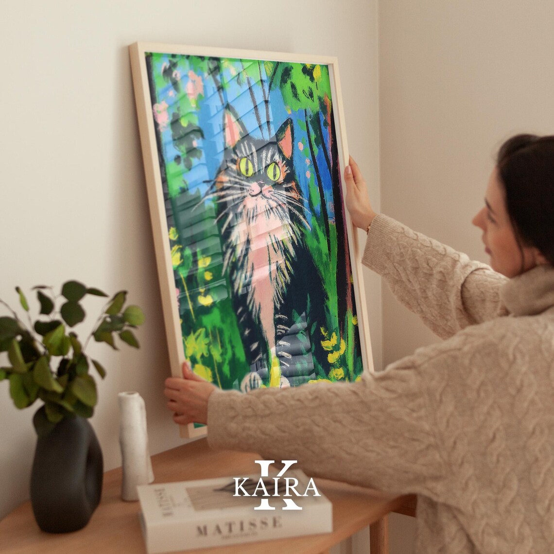 Green-Eyed Tabby Cat Sitting Proudly in a Lush Flower Garden Poster - Image 2