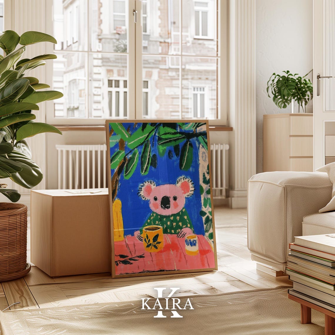 Pink Koala Enjoying Tea Time At A Table Under Eucalyptus Poster - Image 3
