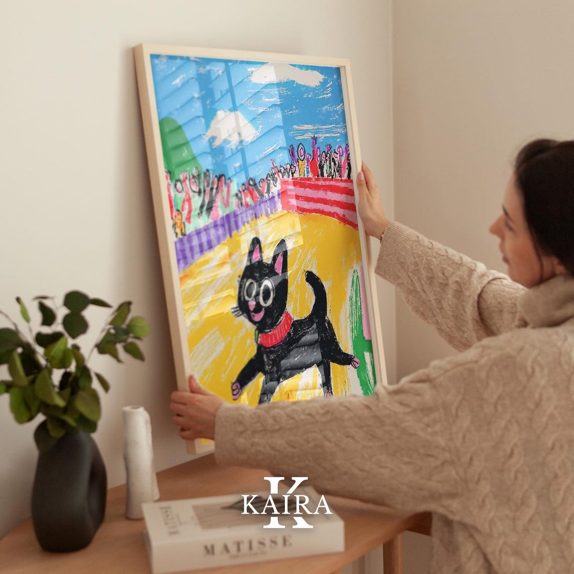 Black Cat Racing Down a Track Before a Cheering Crowd Poster - Image 2