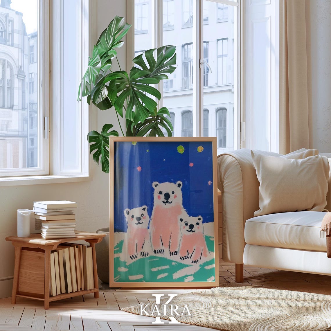 Polar Bear Family Standing Together Under a Starry Night Poster - Image 4