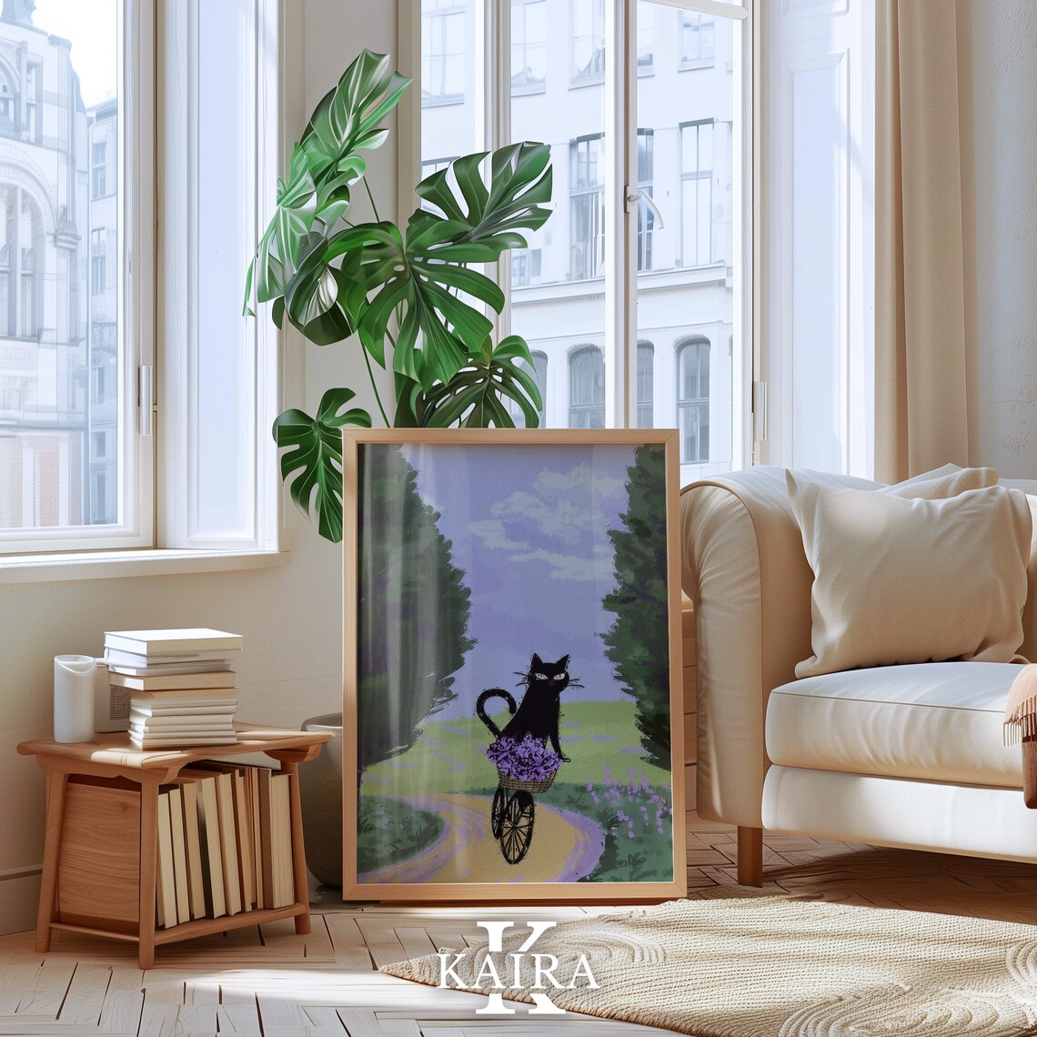 Black Cat Riding Bicycle With Lavender Basket On Country Path Art Poster - Image 5