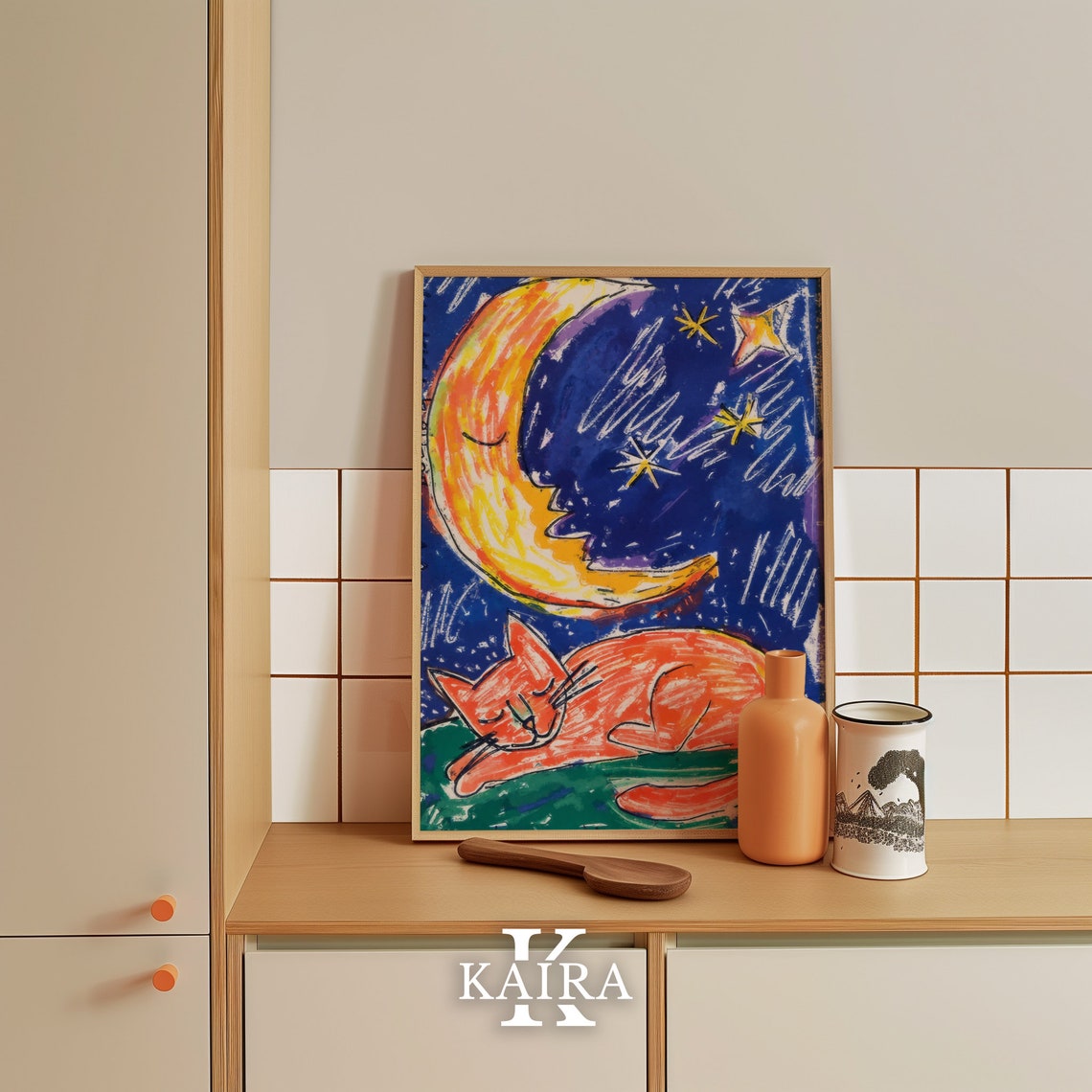 Sleeping Orange Cat Under Crescent Moon Night Sky Cat Poster - Image 5