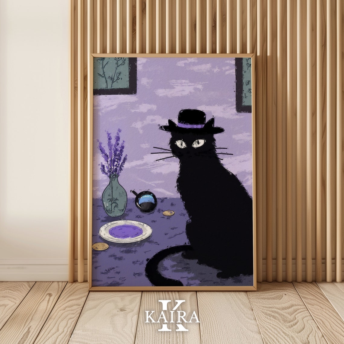 Sleuth Black Cat In Bowler Hat At Tea Table Detective Art Poster - Image 2