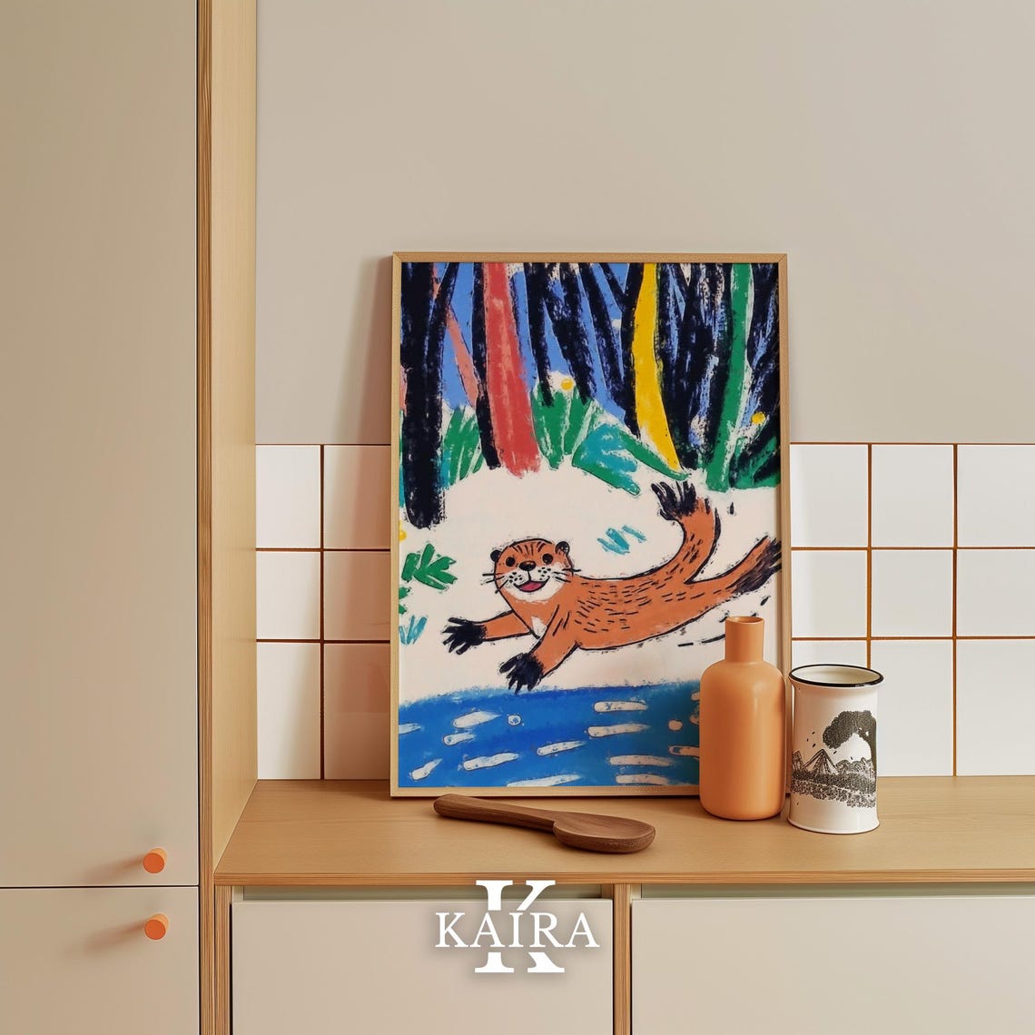 Playful Otter Diving Joyfully Into a Sparkling Blue River Poster - Image 4