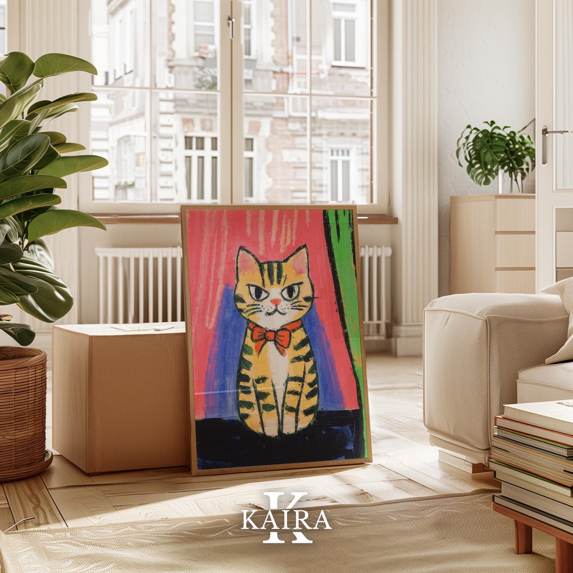 Dapper Striped Tabby Cat Wearing a Red Bow Tie on Pink Poster - Image 3