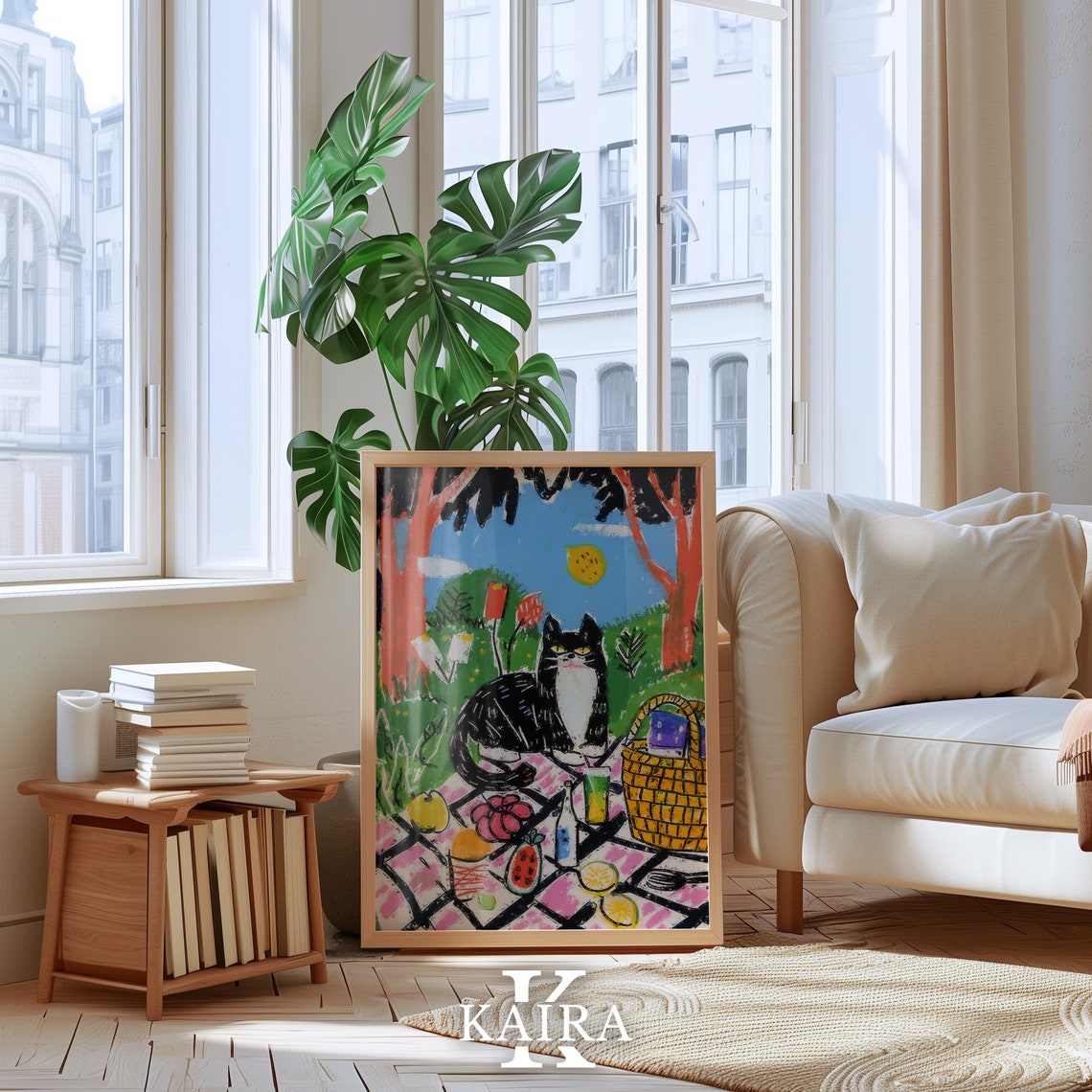Black and White Cat Enjoying a Sunny Picnic in the Park Poster - Image 5