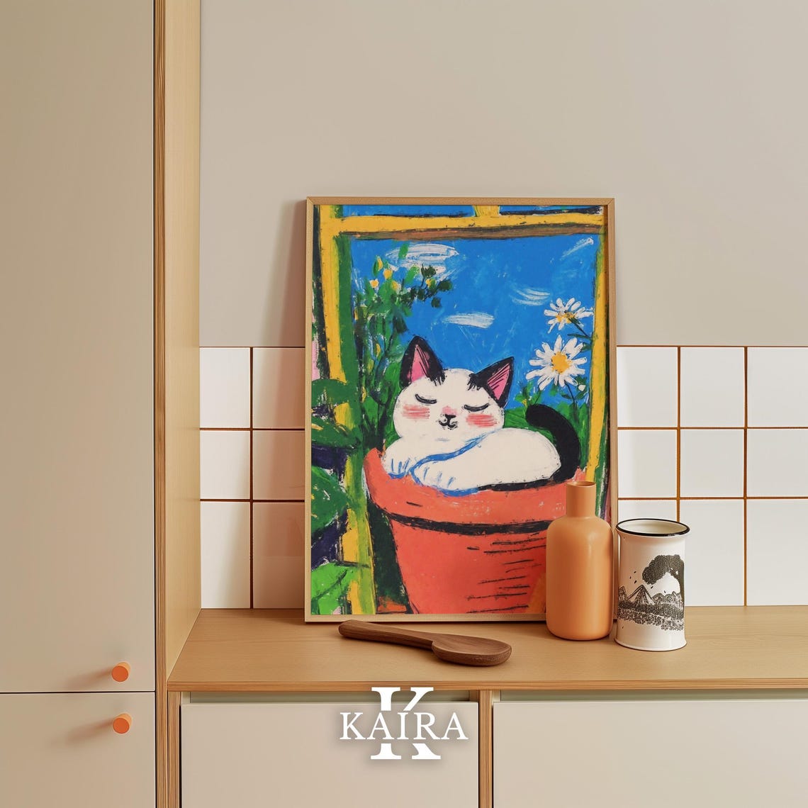 White Cat Dozing in a Terracotta Pot by a Sunny Window Poster - Image 5