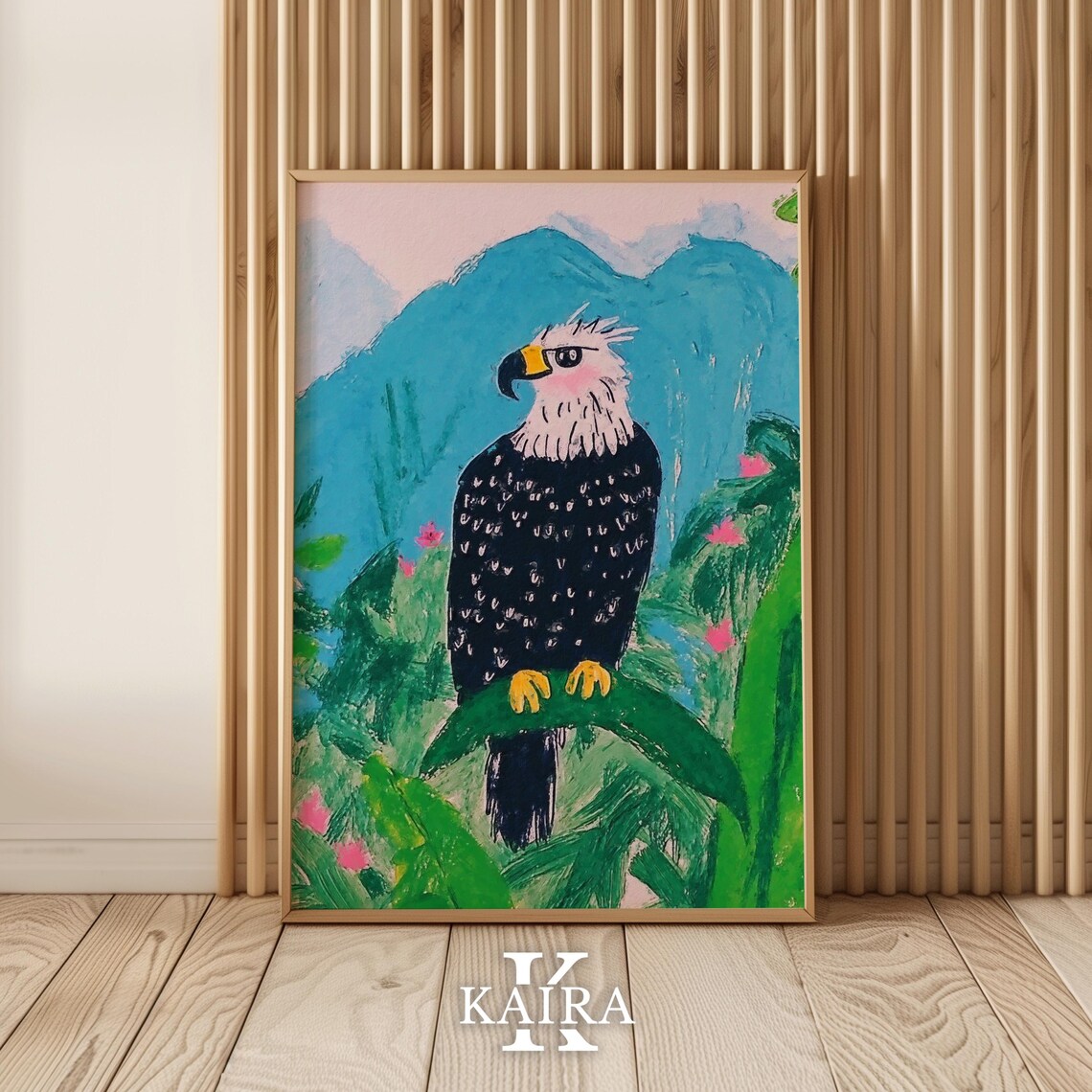 Bald Eagle Perched on a Branch in Misty Blue Mountains Poster