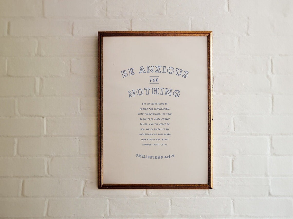 Philippians 4:6-7 Be Anxious For Nothing Bible Verse Navy Arch Poster - Image 5