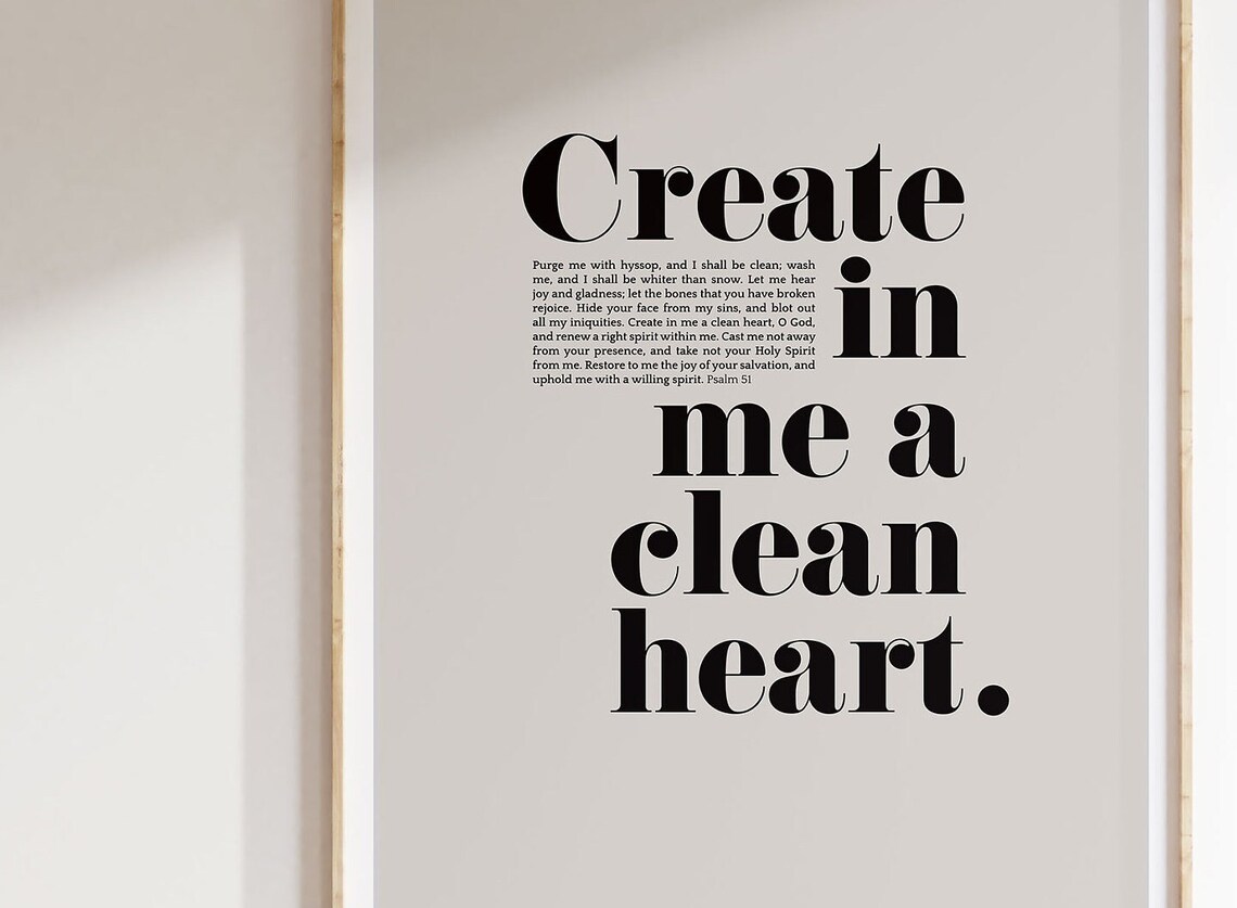 Create In Me A Clean Heart Psalm 51 Bible Verse Modern Minimalist Poster - Image 3
