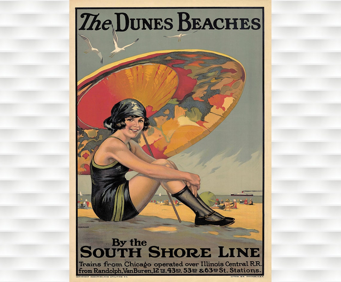 The Dunes Beaches South Shore Line Vintage Bathing Beauty Poster
