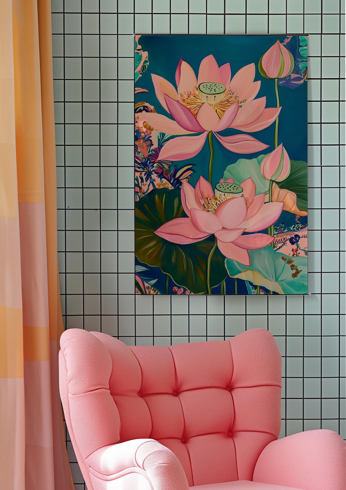 Maximalist Chinoiserie Pink Lotus Art Print