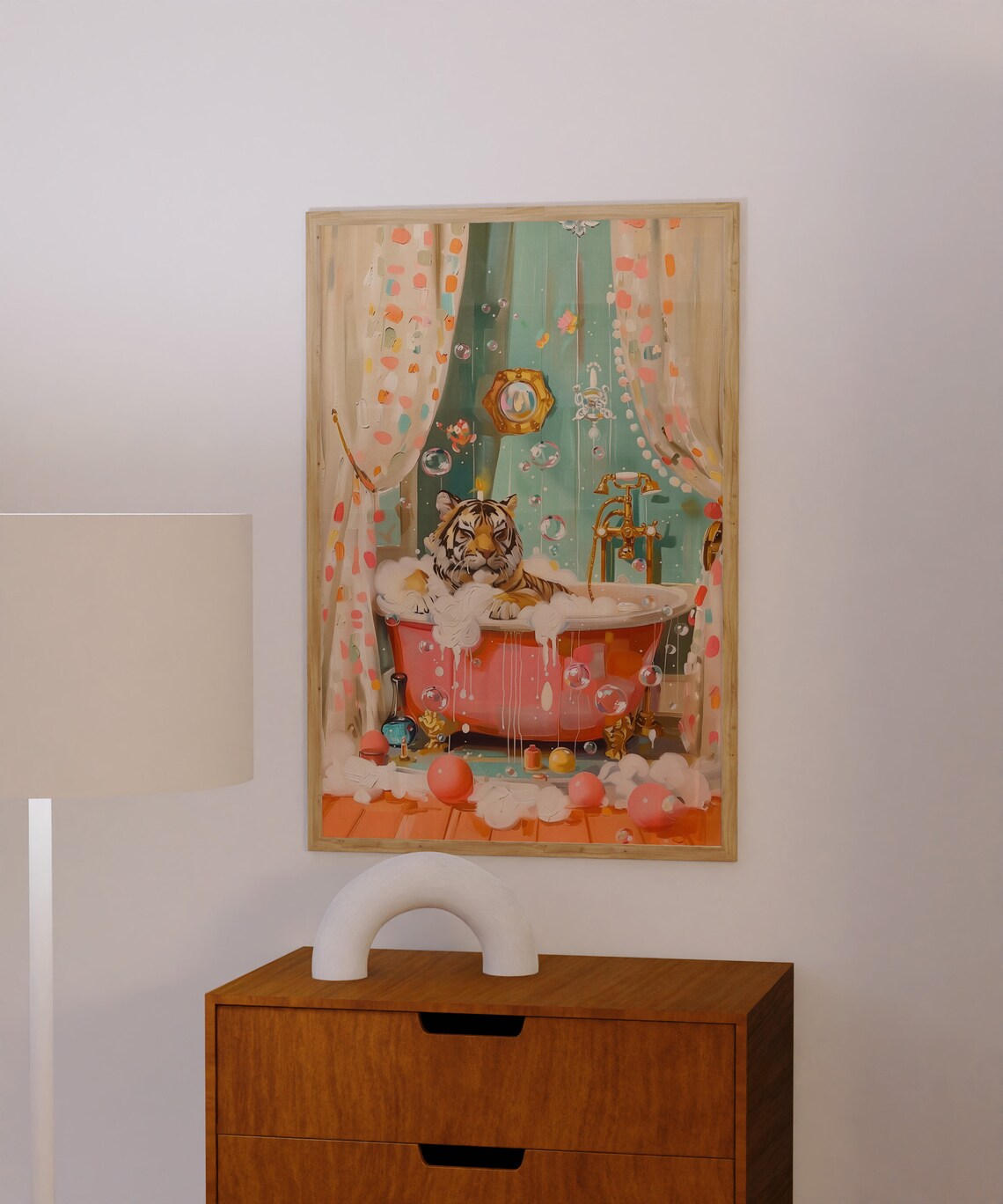 Tiger In The Bath Maximalist Bathroom Art Print - Image 2