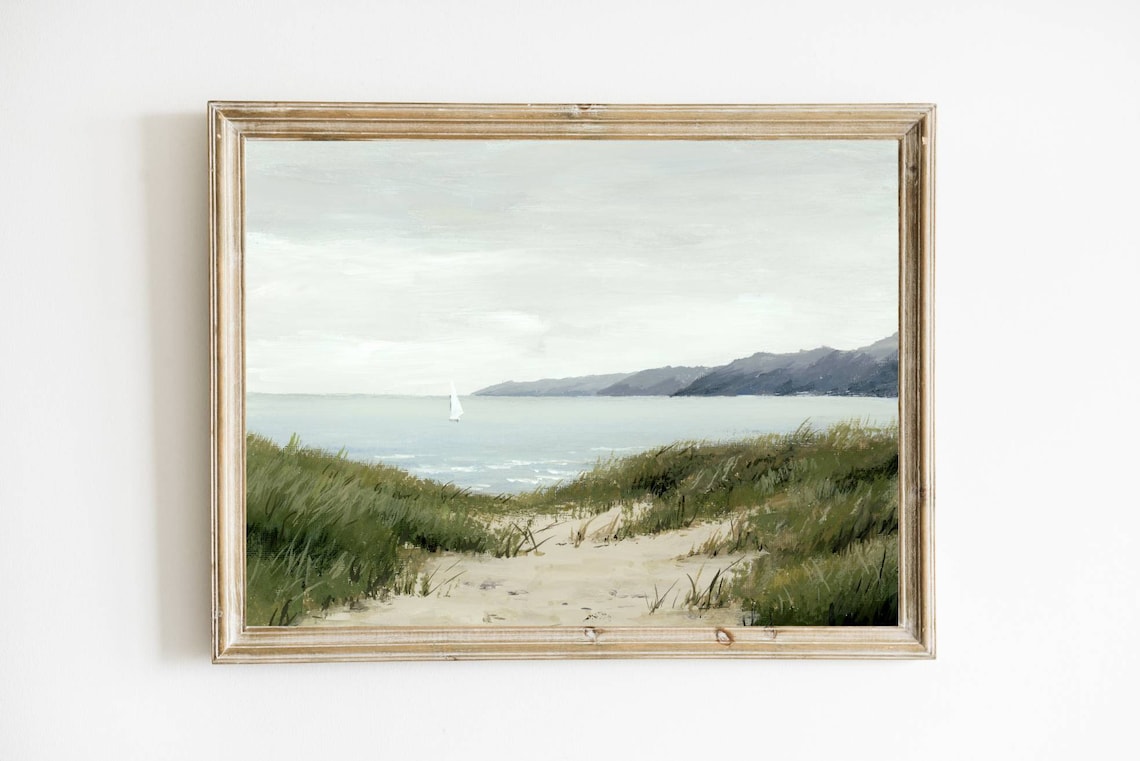 Sailboat Seascape Oil Painting, Coastal Decor Art Print