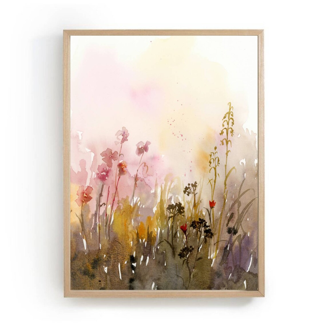 Wildflower Meadow Watercolor Landscape Art Print
