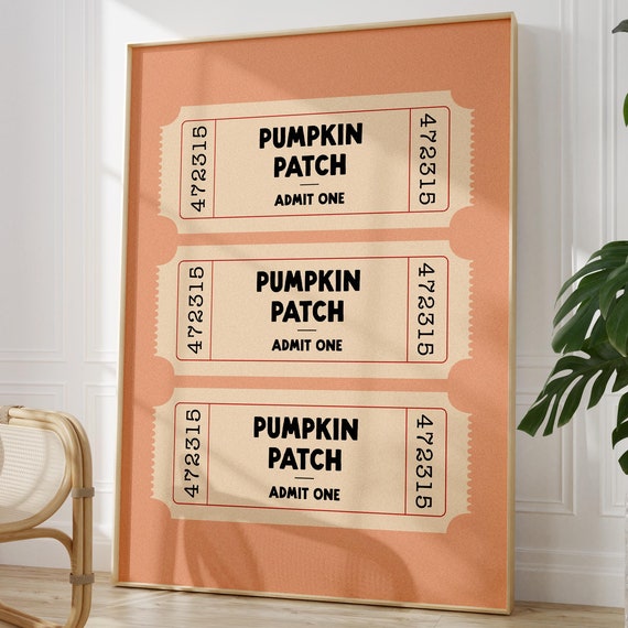 Autumn Print Pumpkin Patch Ticket Stub Autumnal Decor Wall Art