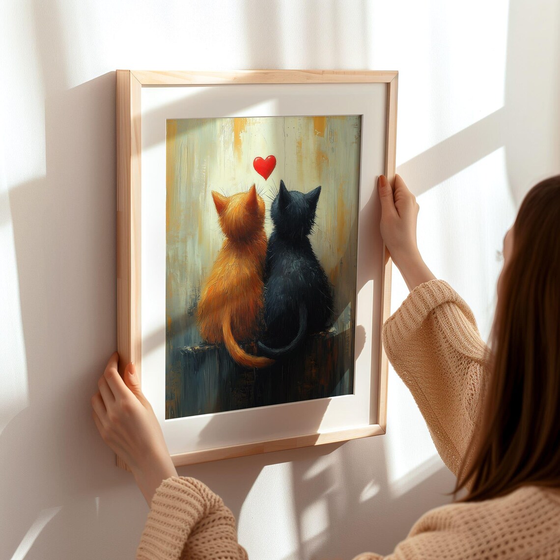 Romantic Cat Couple Art Print, Cute Valentine Decor - Image 3