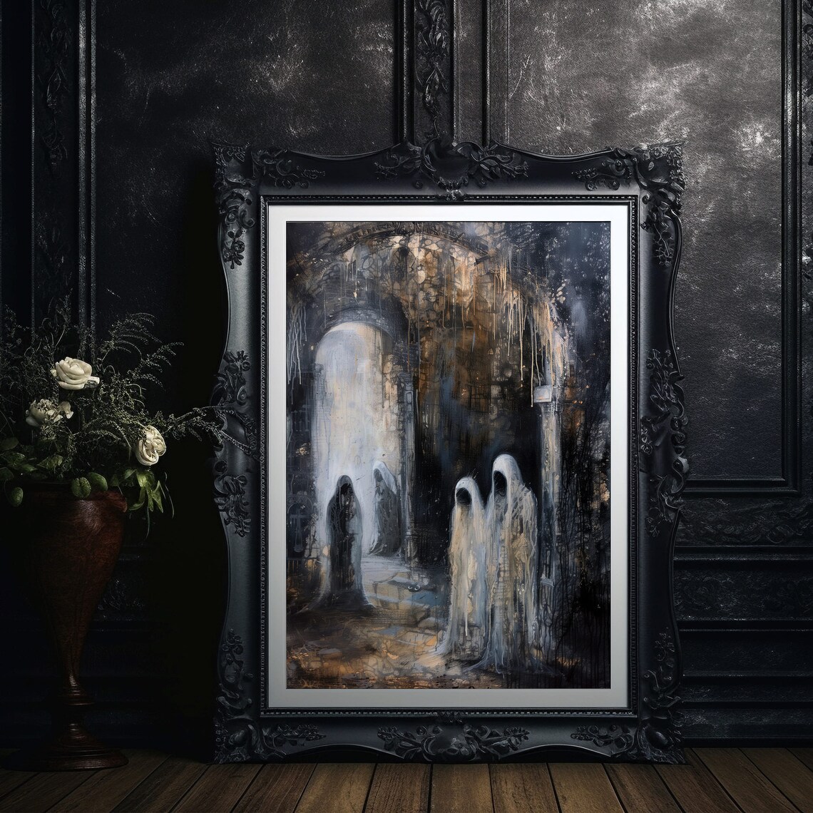 Hooded Ghosts in a Dark Stone Archway Gothic Painting Art Poster - Image 6