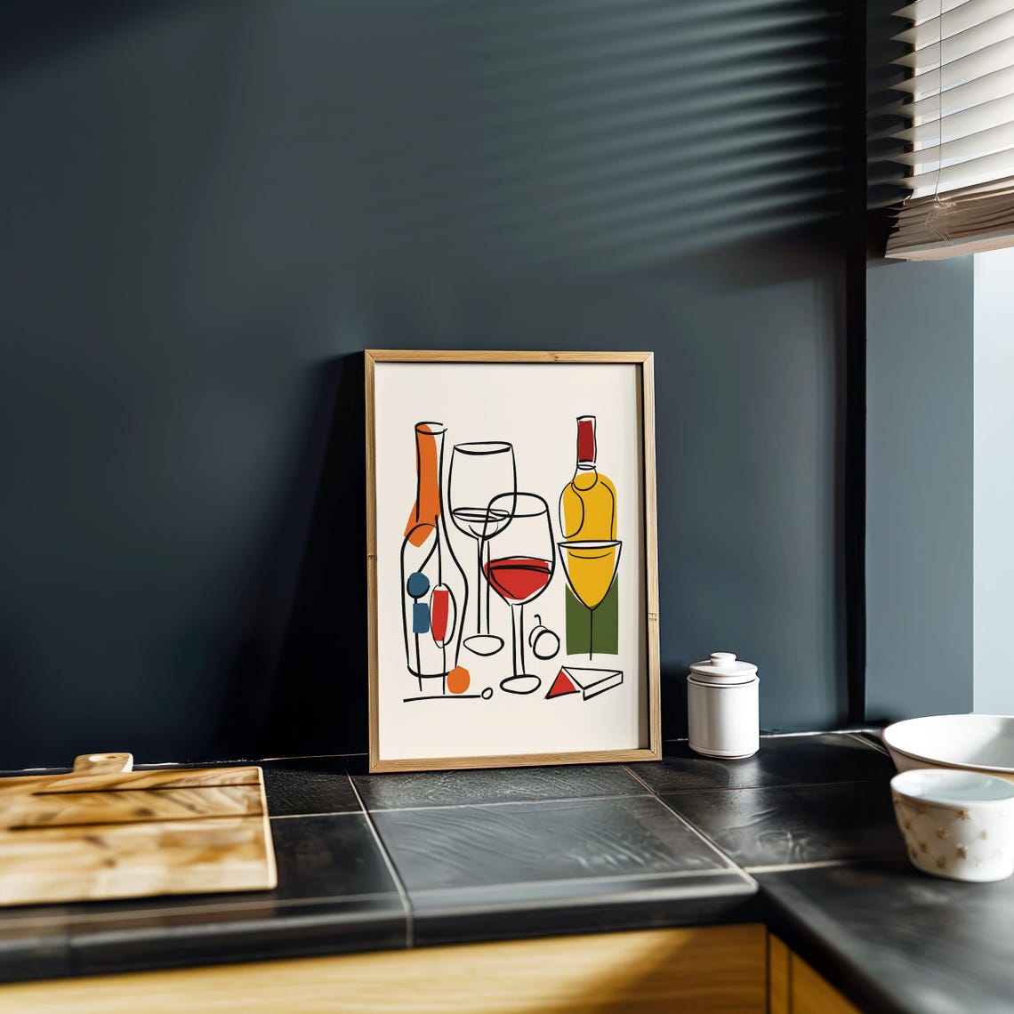 Minimalist Wine Bottles Glasses Line Drawing Home Bar Art Poster - Image 3
