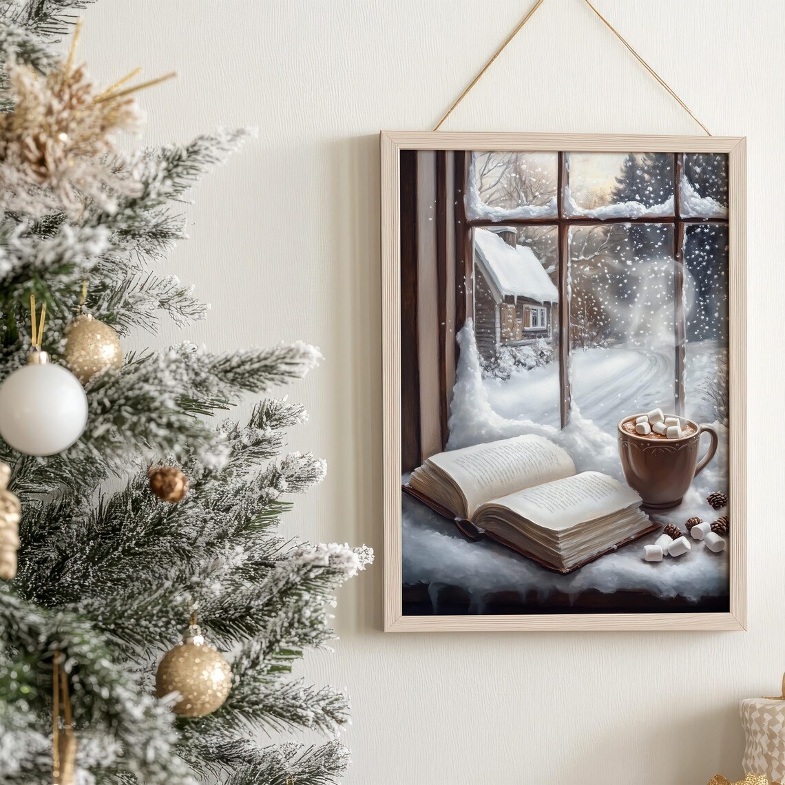 Winter Book Reading Art Print, Cozy Reading Nook - Image 7