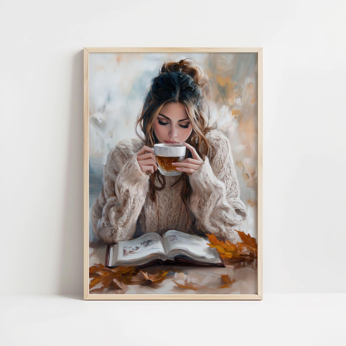 Woman In Knit Sweater With Coffee Cozy Autumn Reading Poster - Image 8