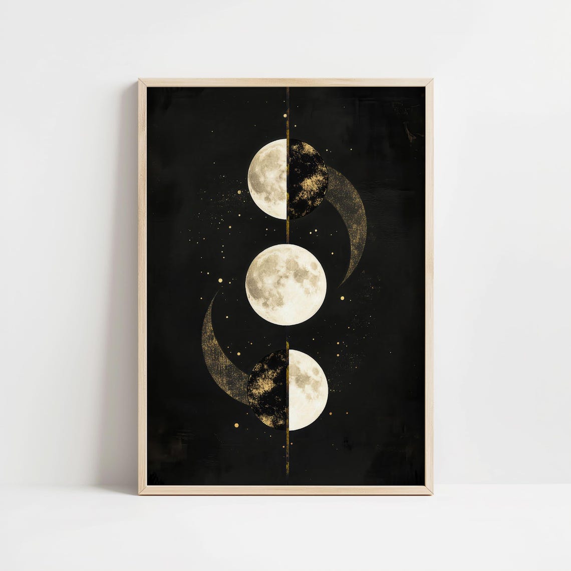 Gold Moon Phases Celestial Lunar Cycle Black Night Sky Poster - Image 8
