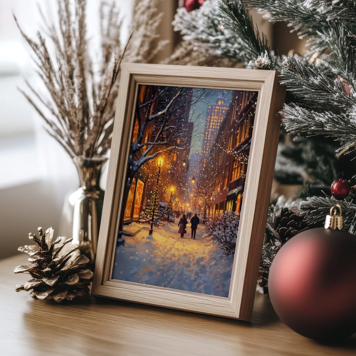 Winter City Street Christmas Art Print, Holiday Cityscape - Image 6