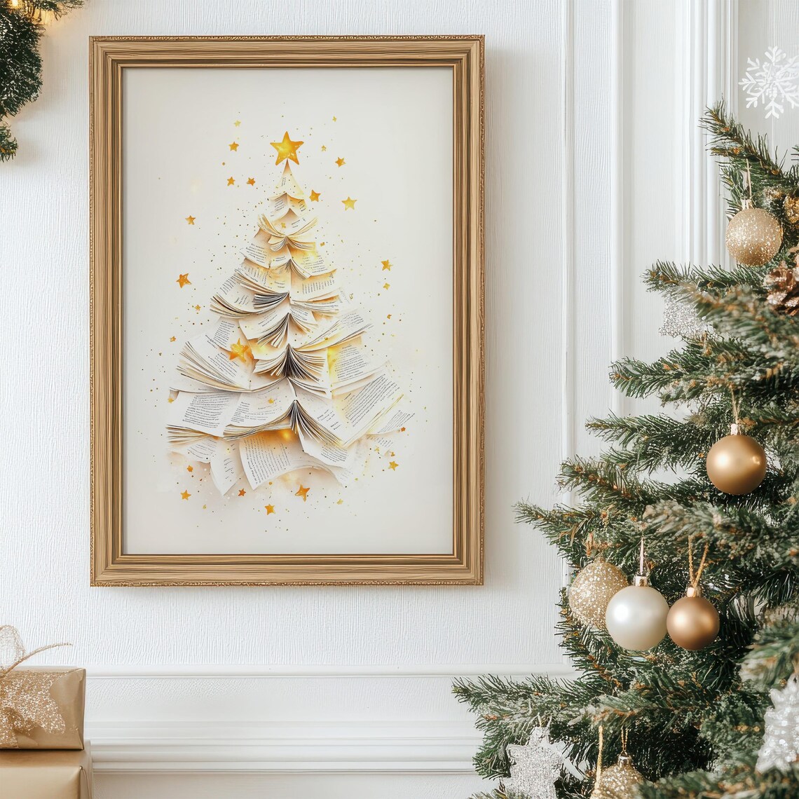 Christmas Tree Made Of Book Pages Holiday Magic Winter Poster - Image 3