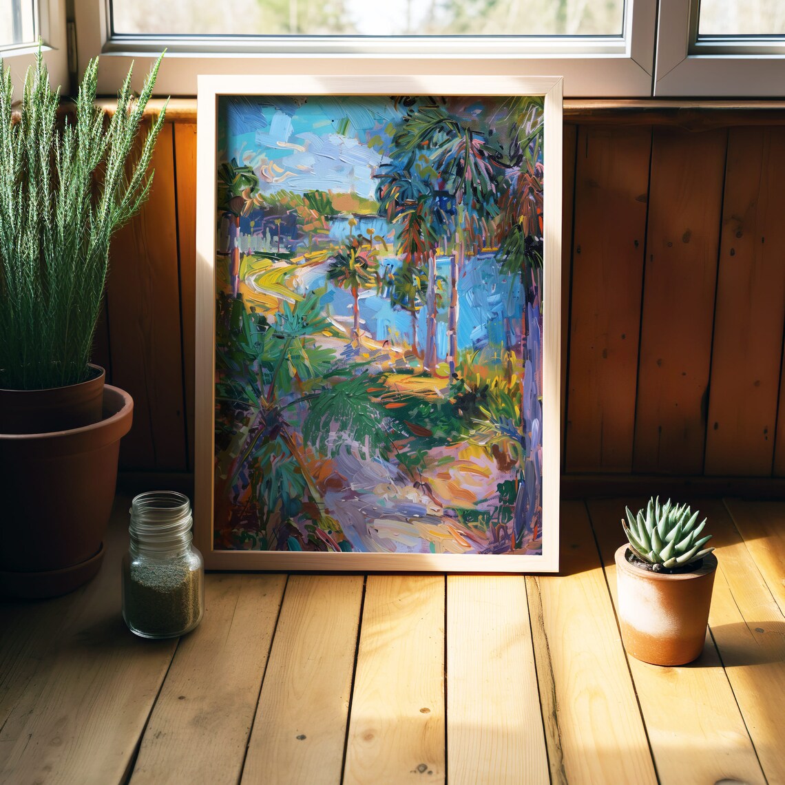 Tropical Palm Lagoon Vibrant Colorful Nature Painting Art Poster - Image 2