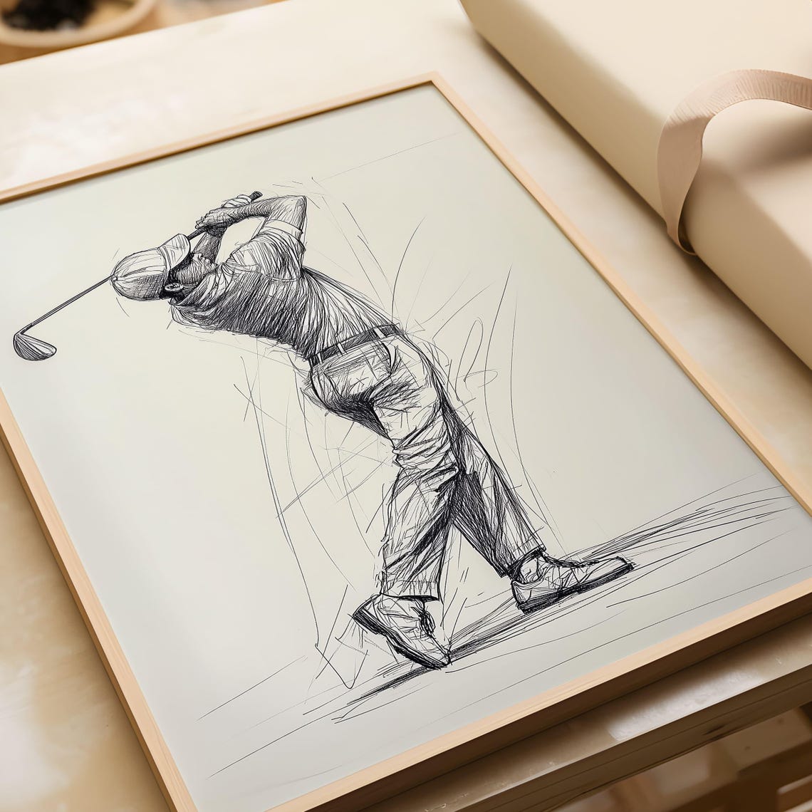 Minimalist Golfer Mid Swing Sketch Monochrome Golf Art Poster - Image 5