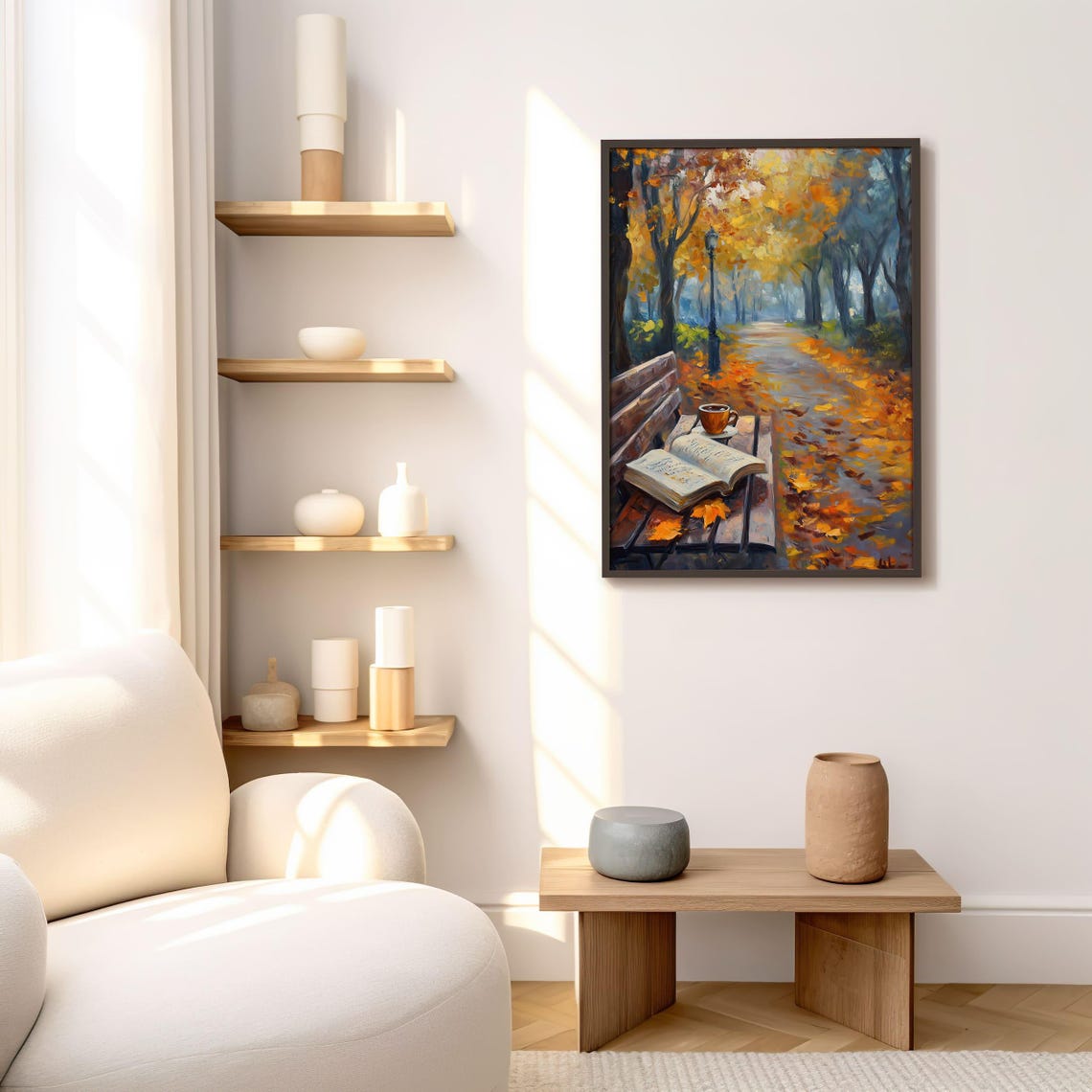 Autumn Park Bench With an Open Book and Coffee Cup Fall Poster - Image 4