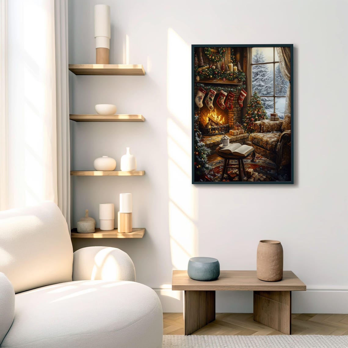 Christmas Eve Fireplace Stockings Snowy Window Book Lover Poster - Image 5