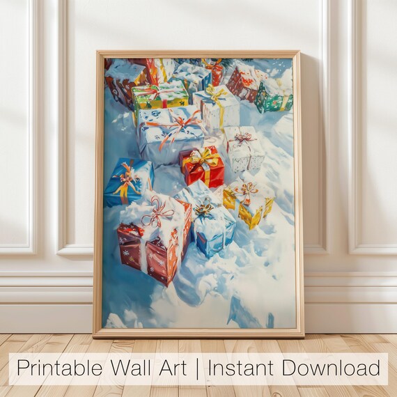 Christmas Gifts Piled in Snow Festive Holiday Presents Wall Poster
