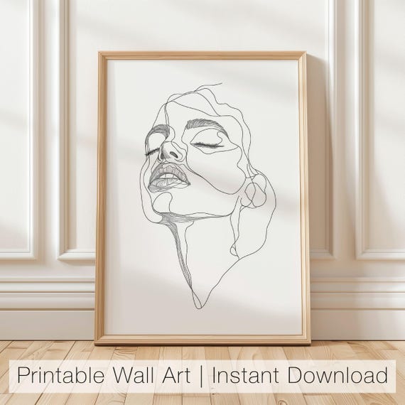 Minimalist Line Art Portrait Abstract Female Face Printable Modern Wall Art Black And White Print Contemporary Art Decor
