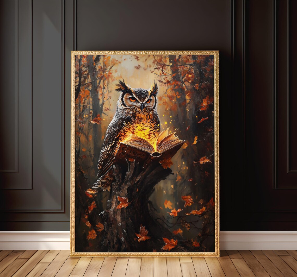 Mystical Owl With Glowing Book Autumn Forest Halloween Poster - Image 8