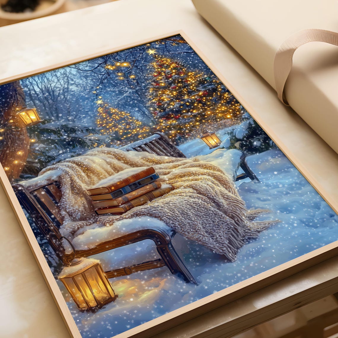 Cozy Christmas Book Lover Snowy Outdoor Winter Reading Nook Poster - Image 6