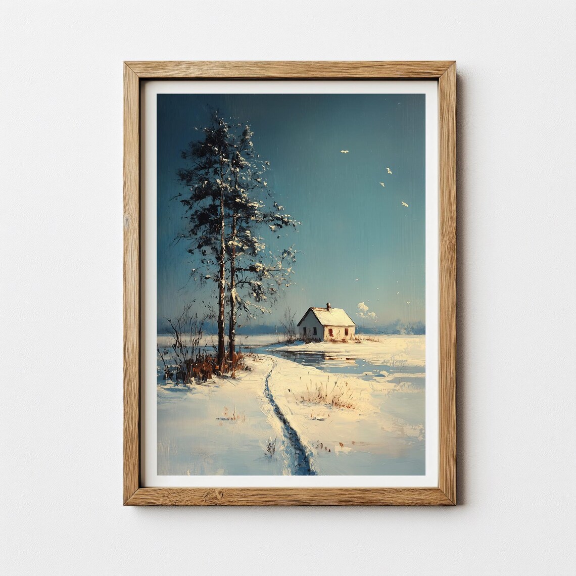 Winter Cottage In Snow Minimalist Snowscape Landscape Poster - Image 3